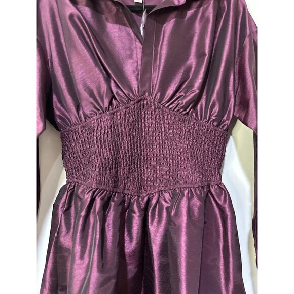 Hutch Iridescent Waisted Shirtdress Plum Size Medium NWT Shirred Waist Dressy - Picture 7 of 14